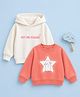 Kidbea Cotton Knit Pack Of 2 Full Sleeves Bunny & Pet Me Please Text Printed Light Winter Hooded Sweatshirt - White & Pink