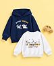 Kidbea Cotton Knit Pack Of 2 Full Sleeves Puppy & Meow Text Printed Light Winter Hooded Sweatshirt - Blue & White