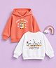 Kidbea Cotton Knit Pack Of 2 Full Sleeves Meow Text & Mouse Printed Light Winter Hooded Sweatshirt - White & Pink