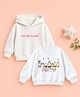Kidbea Cotton Knit Pack Of 2 Full Sleeves Pet Me Please & Meow Text Printed Light Winter Hooded Sweatshirt - White
