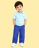 Kidbea Bamboo Woven Half Sleeves Brand Logo Embroidered Tee & Pants Set - Blue