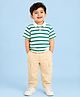 Kidbea Bamboo Woven Half Sleeves Striped Tee & Pants Set - Green & Beige