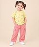 Kidbea Cotton Knit Half Sleeves Dinosaur Printed Tee & Pants Set - Cream & Pink