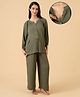 The Mom Store Cotton Woven Full Sleeves Solid Maternity Shirt & Pant Night Suit With Front Open Nursing Access - Light Green