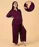 The Mom Store Cotton Woven Full Sleeves Solid Maternity Shirt & Pant Night Suit With Front Open Nursing Access - Wine