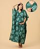 The Mom Store Cotton Woven Half Sleeves Abstract Printed Kaftan Maternity Nighty With Front Zipper Nursing Access - Deep Sea Green
