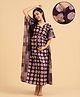 The Mom Store Cotton Woven Half Sleeves Abstract Printed Maternity Kaftan Nighty WIth Front Zipper Nursing Access - Wine