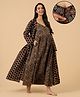 The Mom Store Cotton Woven Abstract Printed Maternity Nighty & Full Sleeves Robe With Front Zipper Nursing Access - Black