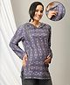 The Mom Store Terry Knit Full Sleeves Abstract Printed Maternity Hooded Sweatshirt With Side Zipper Nursing Access - Purple