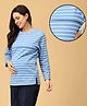 The Mom Store Terry Woven Full Sleeves Striped Top With Front Open Nursing Access - Blue