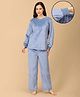The Mom Store Fleece Knit Full Sleeves Solid Tee & Pants Winter Maternity Night Suit - Blue