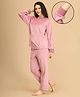 The Mom Store Fleece Knit Full Sleeves Solid Tee & Pants Winter Maternity Night Suit - Pink