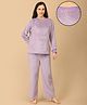 The Mom Store Fleece Knit Full Sleeves Solid Tee & Pants Winter Maternity Night Suit - Lilac