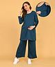 The Mom Store Cotton Lycra Knit Full Sleeves Solid Maternity Winter NIght Suit With Side Zipper Nursing Access - Teal Blue