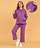 The Mom Store Terry Knit Full Sleeves Solid Maternity Winter NIght Suit With Side Zipper Nursing Access - Purple