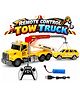 Sanjary Remote Control Tow Truck Toy with Wrecker Crane, Pulling Vehicle, Lights and Rechargeable Battery for Kids Play color may vary