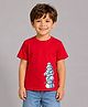 Palgrave 100% Cotton Knit Half Sleeves Snowman Printed Tee - Red