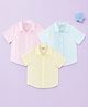 Kidbea Linen Woven Pack of 3 Half Sleeves Solid Shirt - Pink Blue Light Yellow