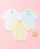 Kidbea Linen Woven Pack of 3 Half Sleeves Solid Shirt - White Blue & Light Yellow