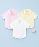 Kidbea Linen Woven Pack of 3 Half Sleeves Solid Shirt - White Pink & Light Yellow