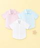 Kidbea Linen Woven Pack of 3 Half Sleeves Solid Shirt - Blue Pink & White