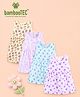 Kidbea Bamboo Woven Pack Of 4 Sleeveless Floral Fruits & Animals Printed Dresses - Blue Beige & Lavender