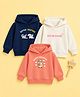 Kidbea Cotton Knit Pack Of 3 Full Sleeves Puppy Mouse & Pet Me Please Text Printed Light Winter Hooded Sweatshirts - Blue Pink & White
