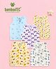 Kidbea Bamboo Woven Pack Of 5 Sleeveless Vehicles Numerical & Animals Printed Jhablas - White Blue Cream & Lavender