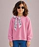 Tiara Fleece Knit Full Sleeves Hearts Printed Bow Applique Detailed Light Winter Sweatshirt - Pink