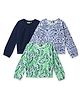 Tiara Cotton Elastane Knit Pack Of 3 Full Sleeves Solid & Floral Printed Tops - Green Blue & Navy Blue