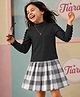 Tiara Cotton Rib Knit Full Sleeves Ruffle Detailed Top & Skirt With Butterfly Chain Set - Black