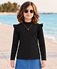 Tiara Cotton Rib Knit Full Sleeves Frill Detailed Top - Black
