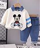 Googo Gaaga 100% Cotton Knit Disney Featuring Full Sleeves Mickey Mouse Printed Sweatshirt & Jeans Set - Off White
