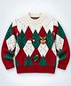 Little Surprise Box Blended Knit Full Sleeves Geometric Printed Cap Applique Detailed Sweater - Red