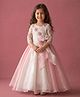 smile baby NX Tissue Woven Three Fourth Sleeve Floral Embroidered & Bow Applique Detailed Gown - Pink