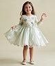 smile baby NX Tissue Woven Three Fourth Sleeves Floral & Bow Applique Detailed Dress - Mint Green