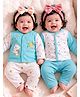 Mars Infiniti Cotton Knit Pack Of 2 Full Sleeves Bear Printed Tees & Pants Set - Blue