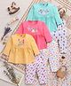Mars Infiniti Cotton Knit Full Sleeves Animals Printed Tops & Pants Set - Pink Yellow & Blue