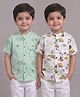 Mars Infiniti Cotton Woven Pack Of 2 Half Sleeves Road Trip Text & Vehicles Printed Shirts - Sea Green & White
