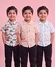 Mars Infiniti Cotton Woven Pack Of 3 Half Sleeves Nautical Theme & Vehicles Printed Shirts - White & Peach