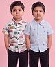 Mars Infiniti Cotton Woven Pack Of 2 Half Sleeves Ships & Vehicles Printed Shirts - White & Light Blue