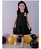 Lil' Drama Knit Sleeveless Stars Printed Floral Applique Detailed Dress - Black