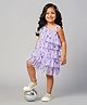 Lil' Drama Knit Sleeveless Butterfly Foil Printed Frills Detailed Dress - Lavender