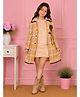 Cutecumber Fleece Woven Solid Dress With Full Sleeves Checked Jacket Set - Mustard