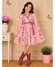 Cutecumber Knit Three Fourth Sleeves Floral Printed Dress - Pink