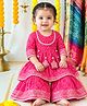 Freeplay Cotton Woven Three Fourth Sleeves Bandhani Printed Lace Embellished Kurti & Sharara Set - Pink