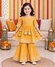 Freeplay Cotton Woven Three Fourth Sleeves Bandhani Printed Lace Embellished Kurti & Sharara Set - Yellow