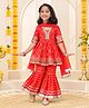 Freeplay Cotton Woven Half Sleeves Bandhani Printed Lace Embellished Kurti & Sharara With Dupatta Set - Orange