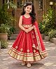 Freeplay Cotton Woven Sleeveless Lace Embellished Choli & Lehenga With Dupatta Set - Red