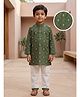 Desi Soota Cotton Woven Full Sleeves Floral Printed Kurta & Pyjama Set - Olive Green